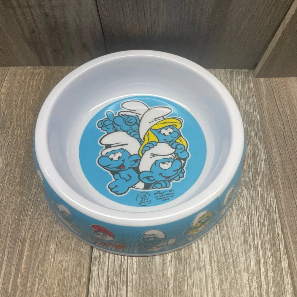 Nostalgic The Smurfs Pet Bowl Food Water Dish Blue Plastic 6” W 2” H Cat Dog